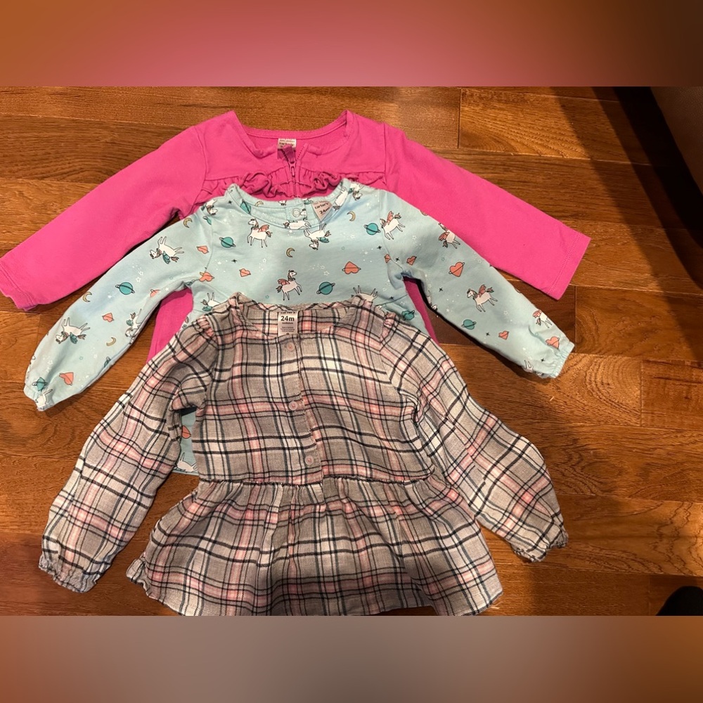 Trio of Lovely 24M Girls’ Tops - Pink, Fairy, and Plaid